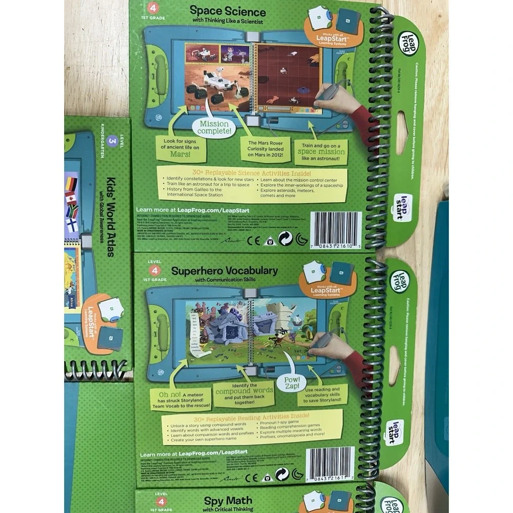 LeapFrog LeapStart Learning System & 5 Book Bundle Lot 1st Grade Math Science
